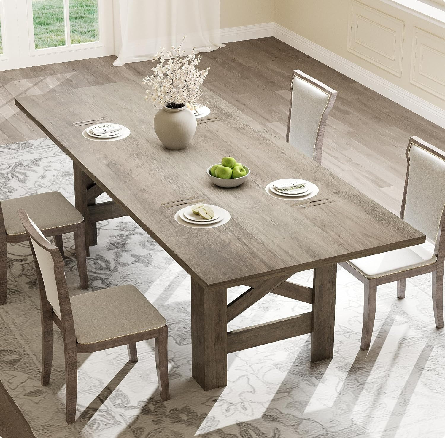 Rustic Gray Farmhouse Dining Table for 6-8, Sturdy 70.87″ Rectangle