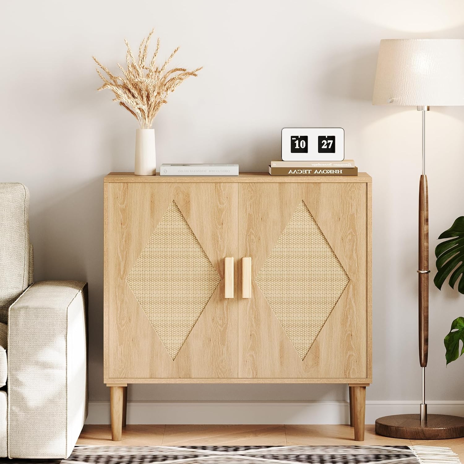 Rattan Sideboard Buffet Cabinet with Doors and Storage for Living room Entryway