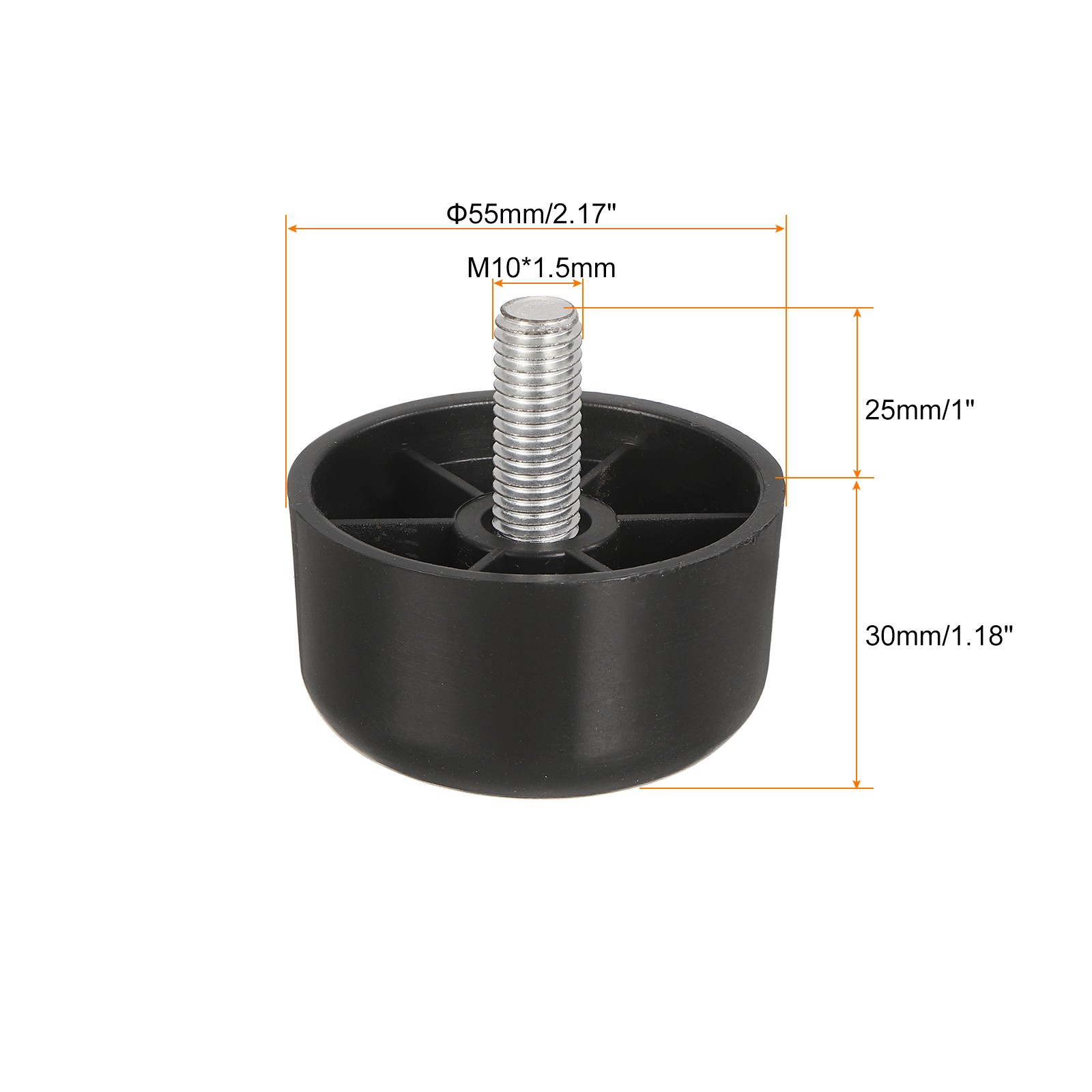 4Pcs M10 x 1.18 x 2.17 Inch Furniture Leg Plastic Tapered Replacement Leg