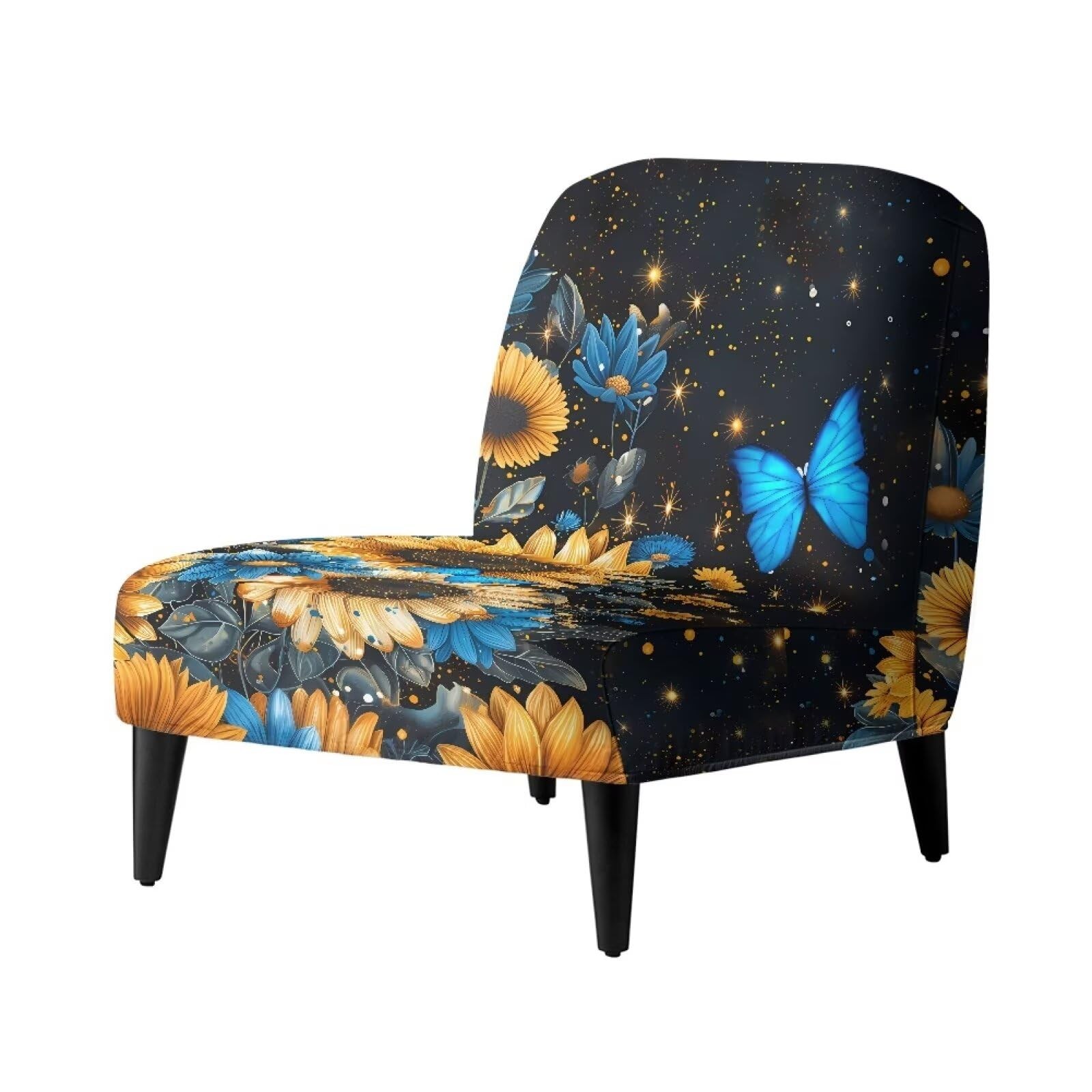 Butterfly Sunflower Star Print Accent Chair Without Arms, Non-Slip Wingback C…