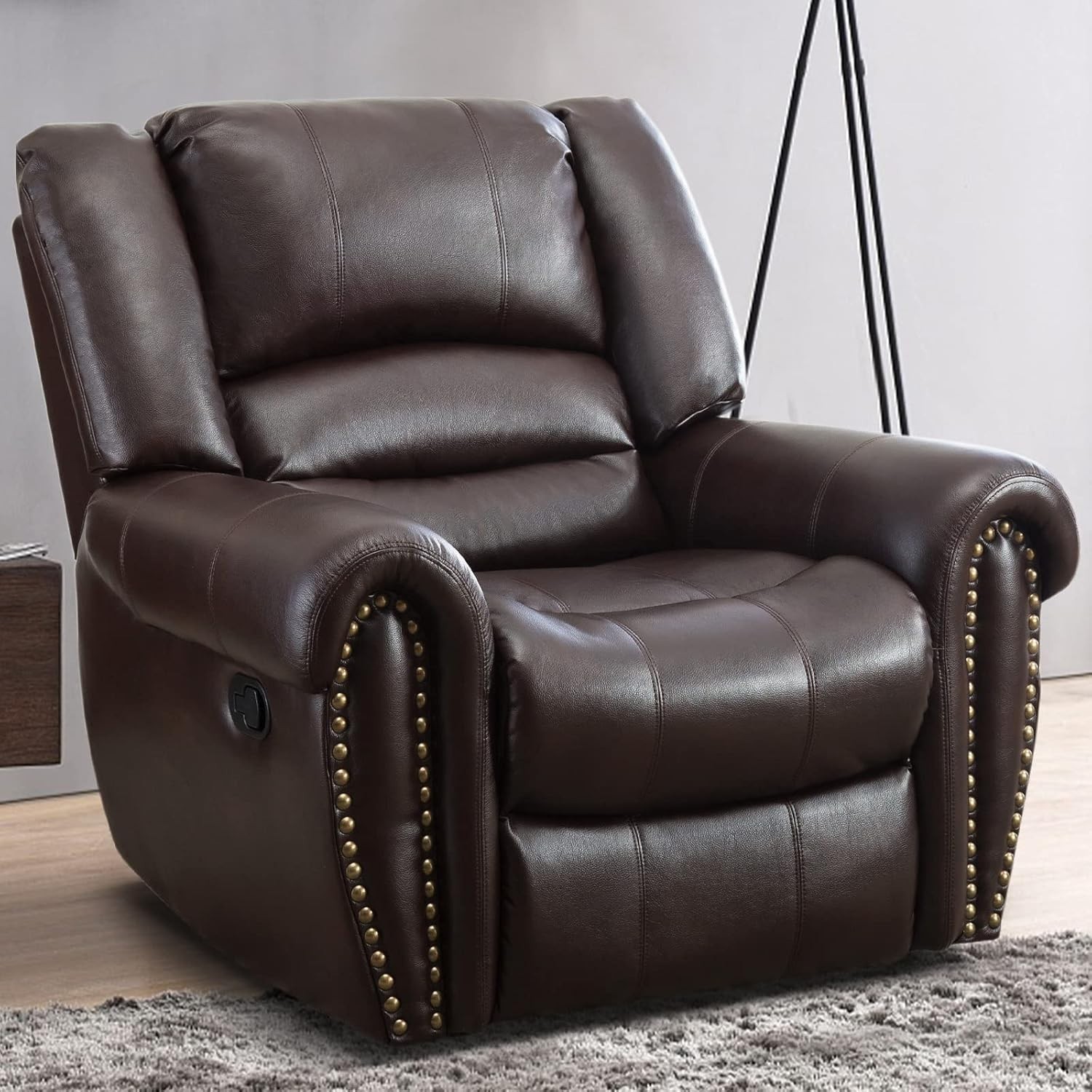 EBELLO Classic Leather Manual Recliner Chair Heavy Duty Reclining Single Sofa