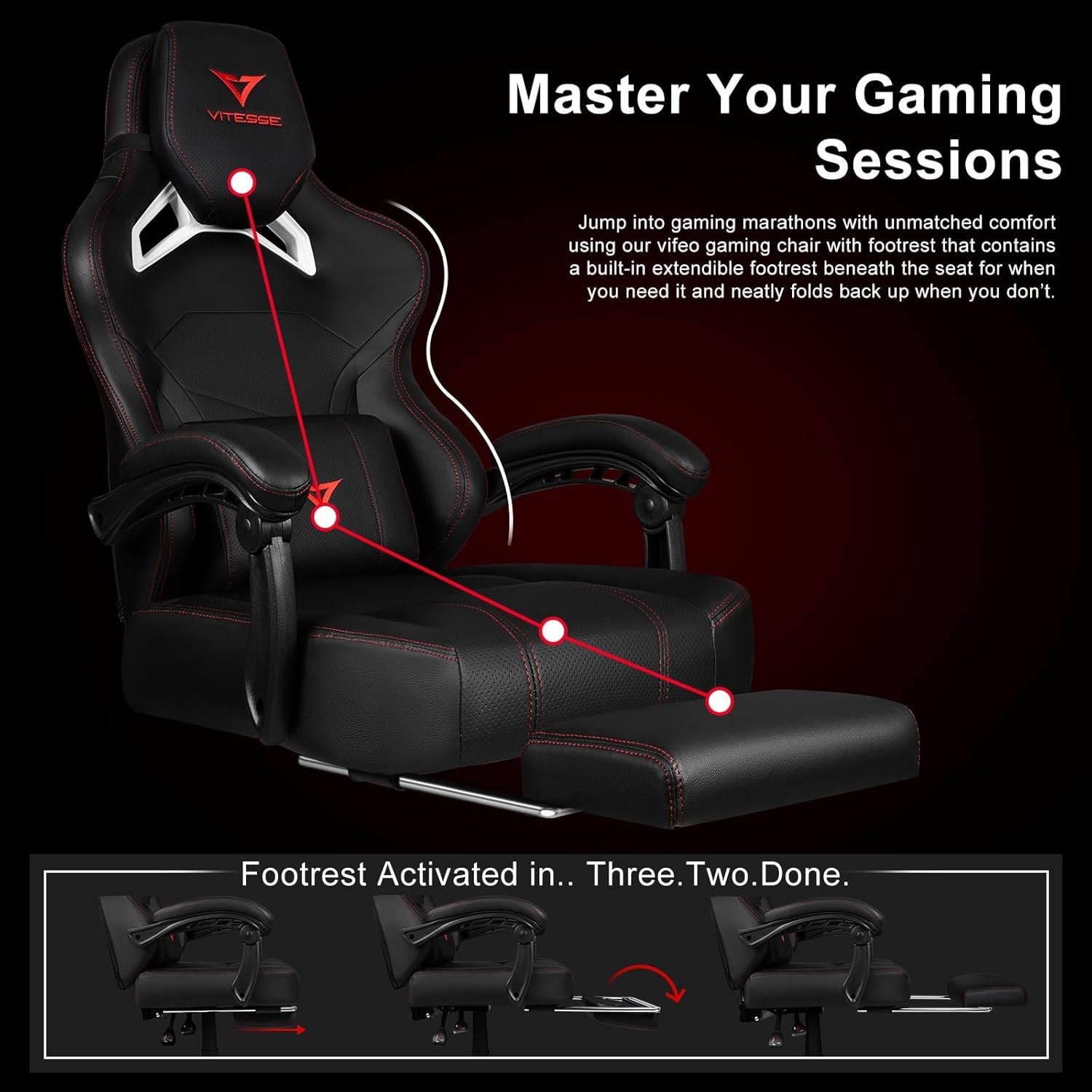 Big and Tall Gaming Chair 400lb Capacity with Footrest, Racing-Style High Back
