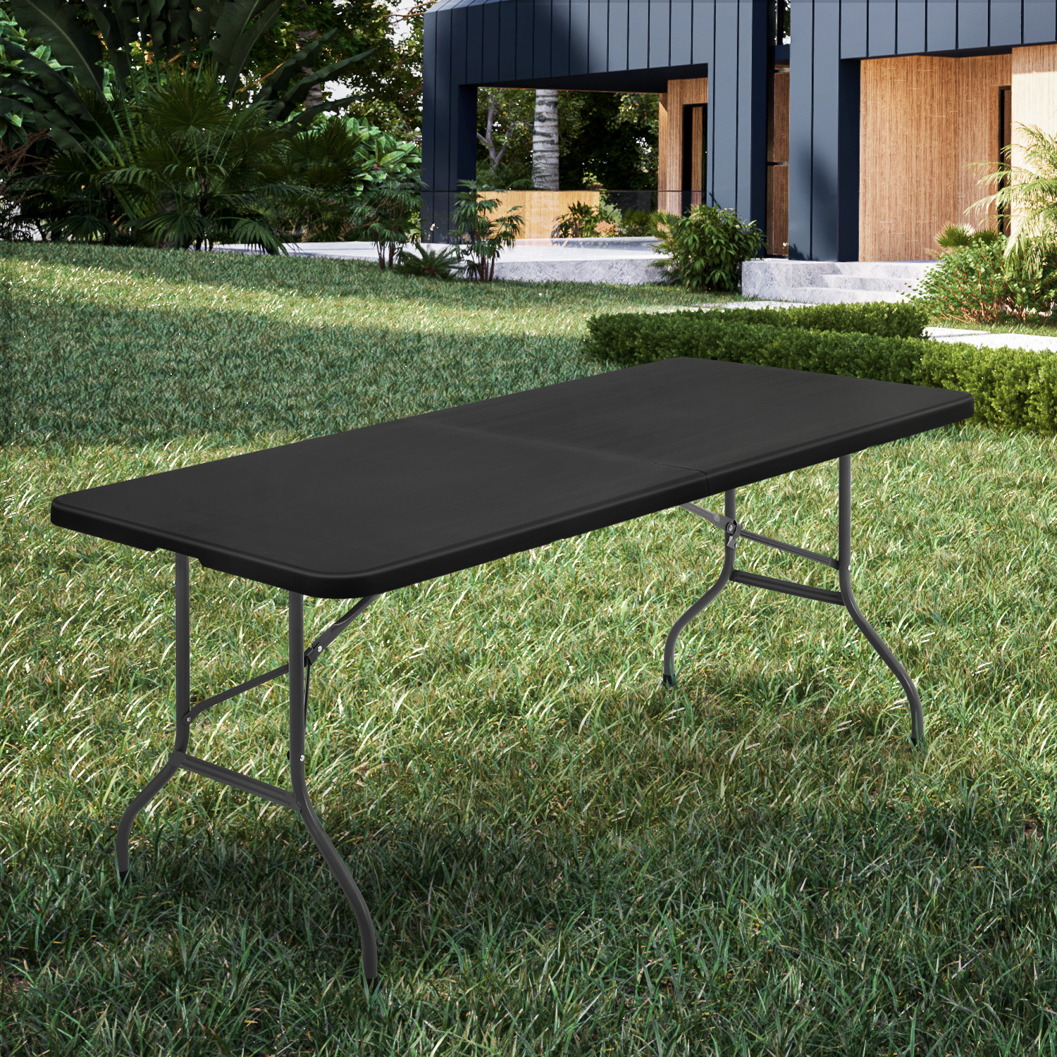 Black [6 FT FOLDABLE DINING TABLE] Portable Outdoor Camping Picnic Desk w/Handle
