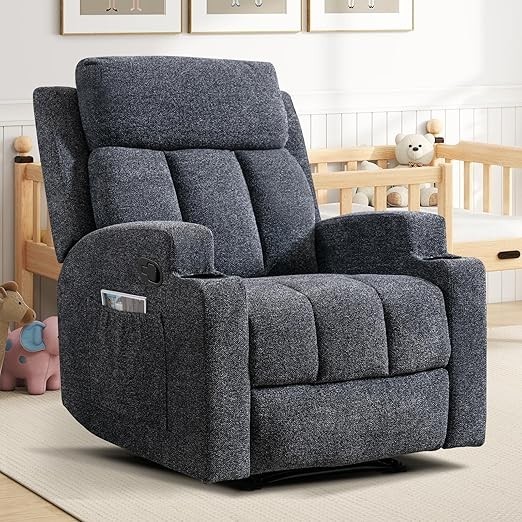 EBELLO Manual Recliner Chair w/ Massage & Heat Soft Fabric Home Theater Seating
