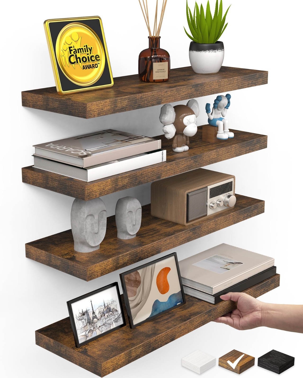 Rustic Floating Wall Shelves – 15.7in Wood Storage for Bathroom, Bedroom, Kitche