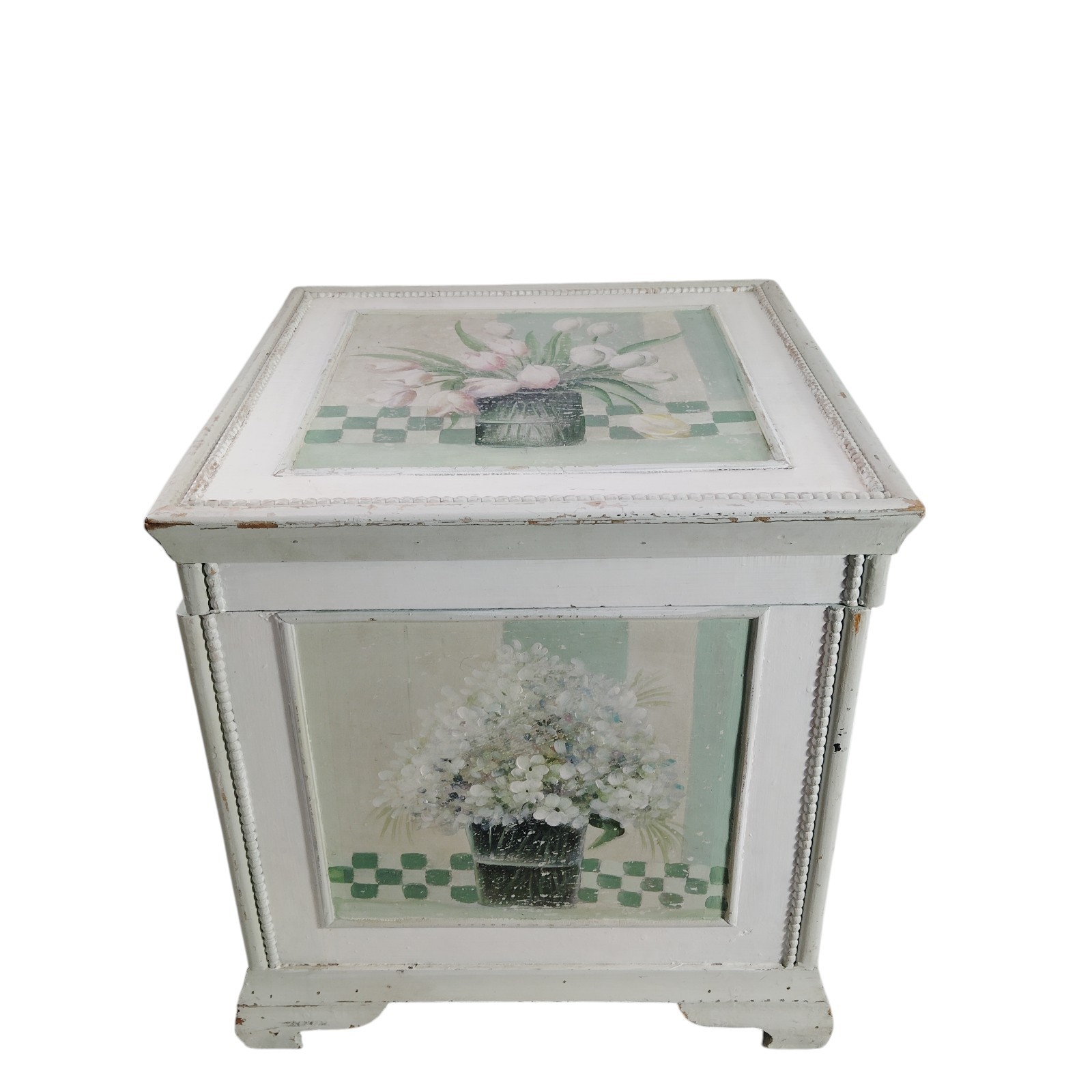 Antique Hand Painted Wood Lift Top Decorative Storage Chest 20″ W/ Ornate Brass