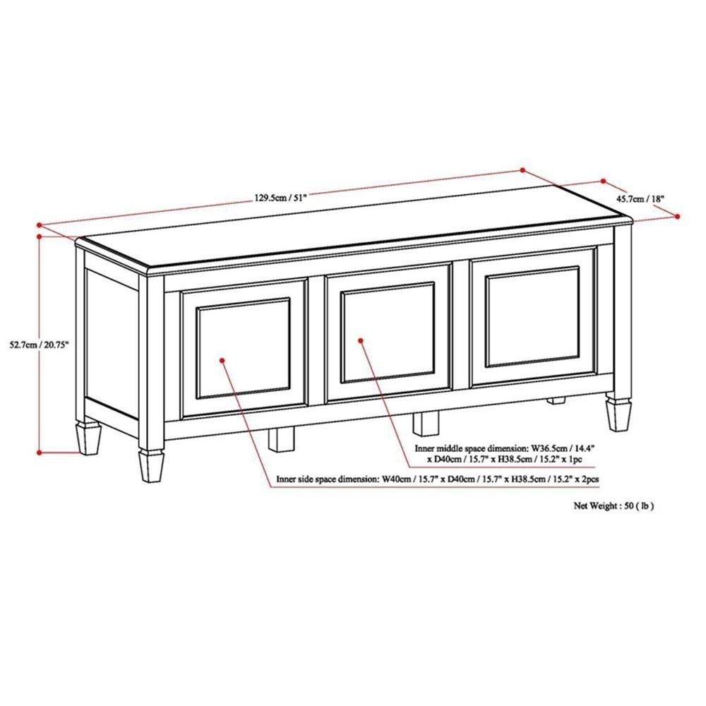 Connaught 51 inch Wide Solid Wood Traditional Storage Bench Trunk in Black