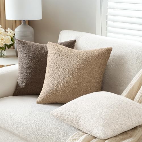 Pack of 2 Textured Boucle Throw Pillow Covers Soft 18″ x 18″ (Pack of 2) White