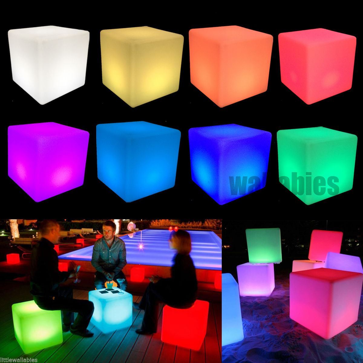 Cocktail 16″ LED Cube Chair Color-Changing LED Lighting Decor Stool Night Stand