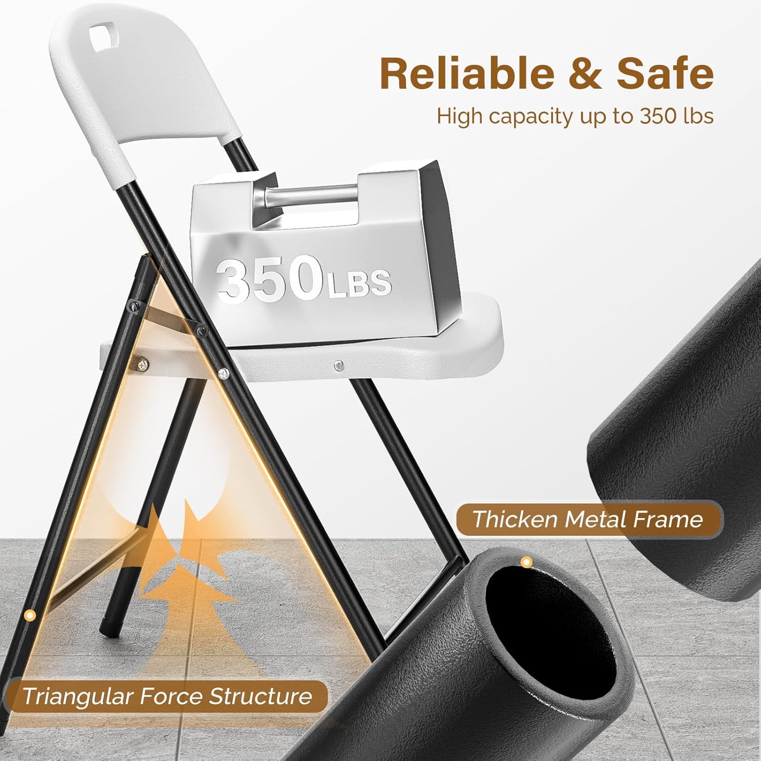 2-Pack White Plastic Folding Chairs, Portable Seat with Sturdy Steel Frame
