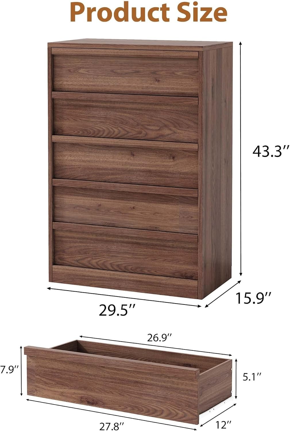 3/4/5/7/Drawer Dresser for Bedroom Handle Free Chest of Drawers Storage Cabinet