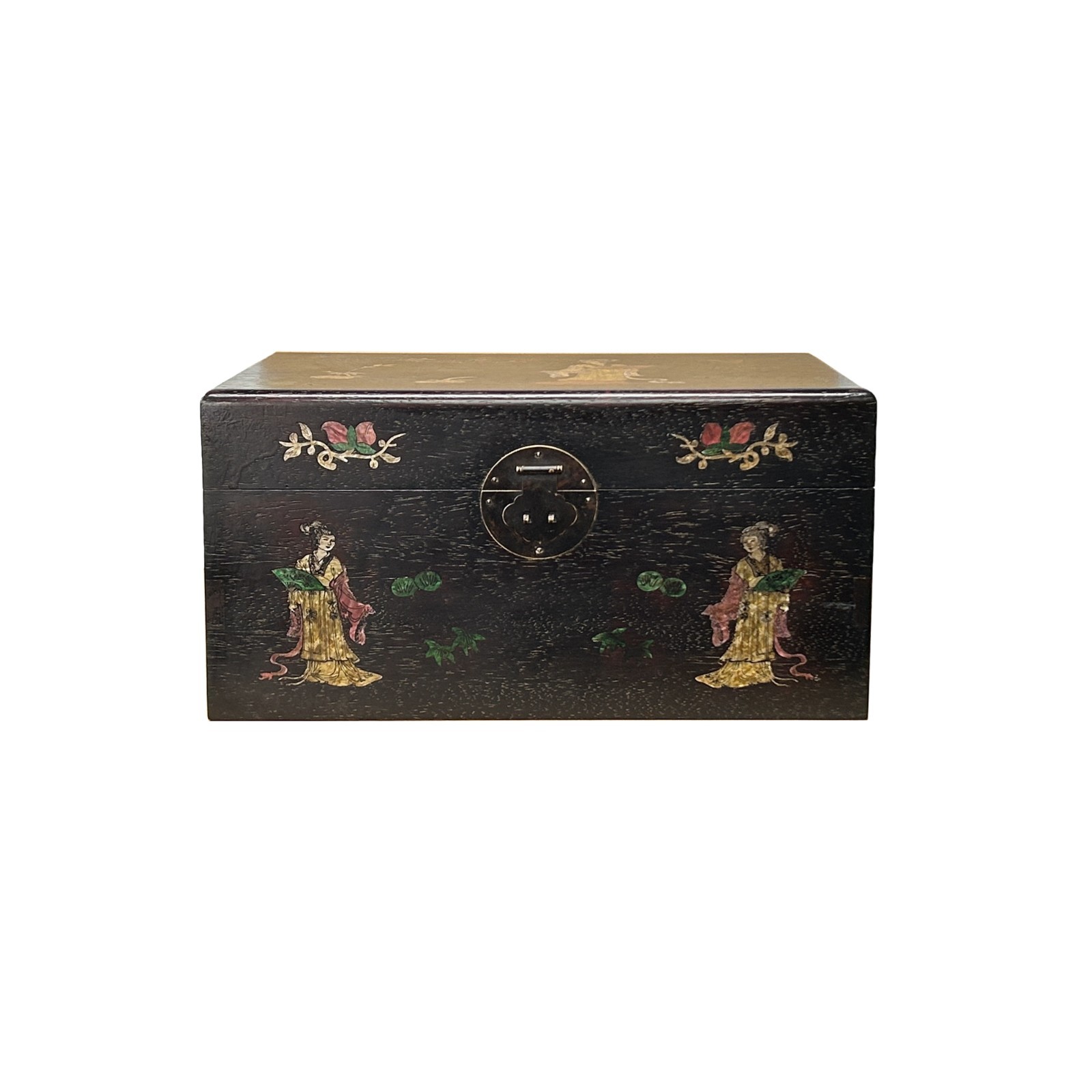 Oriental Mother of Pearl Dark Brown Wood Small Trunk Chest Box GB271