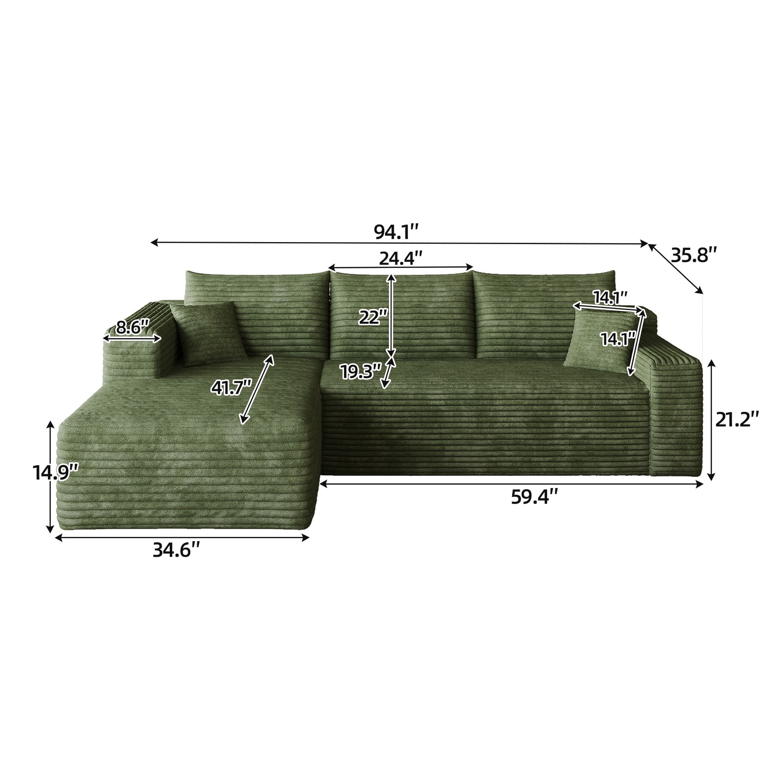 95″ Cloud Sectional Sofa,Modern Minimalist Upholstered Couches, Comfort U Shaped