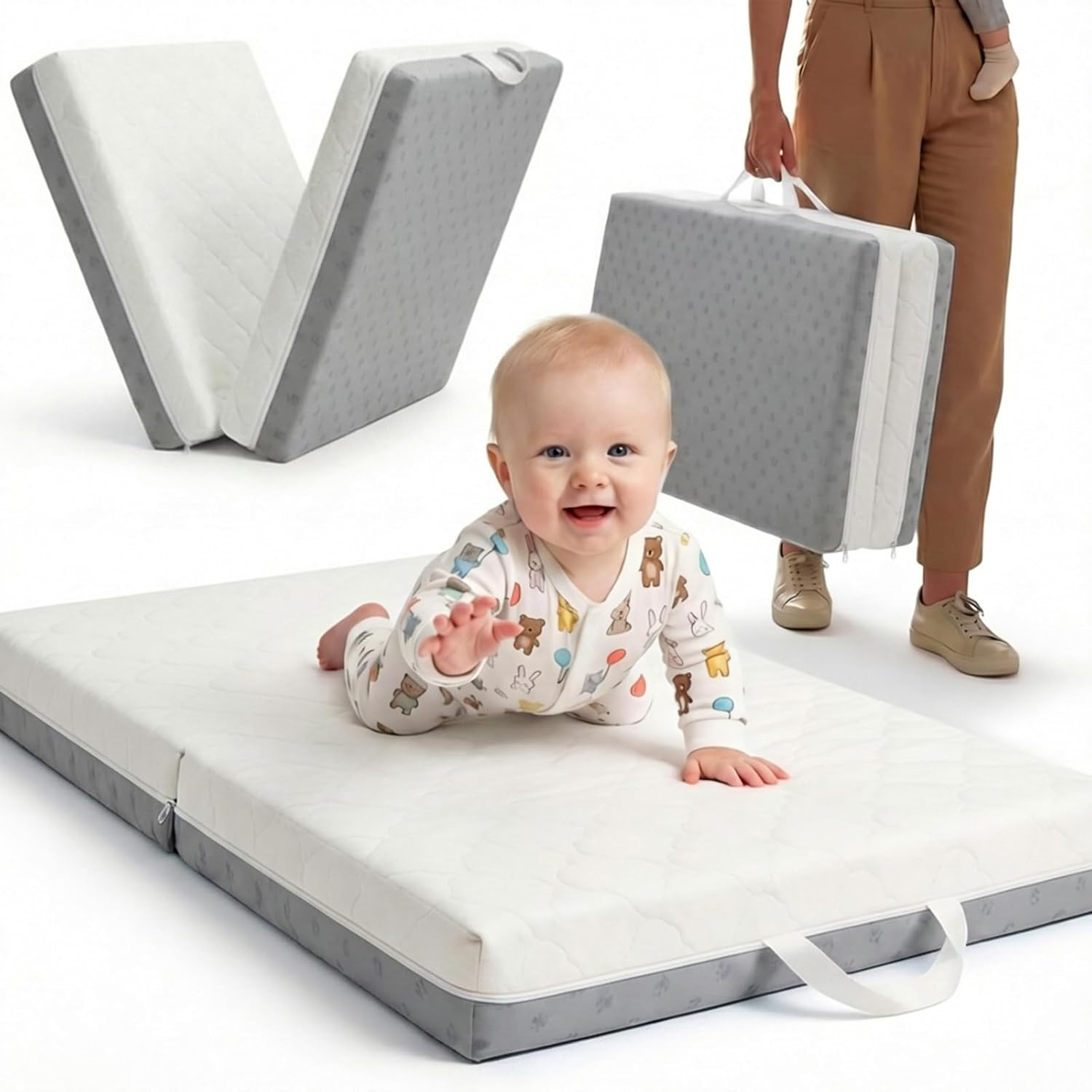 Bi-Fold Pack and Play Mattress, 3 Inch Thick Soft & Firm Memory Foam Breathable
