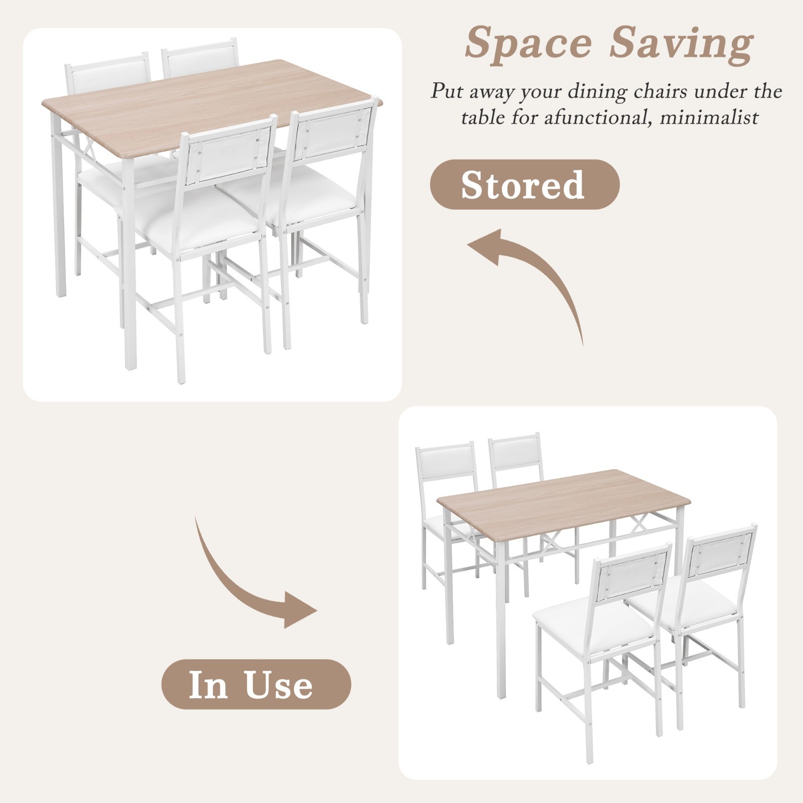 5 Pcs Dining Table Set w/4 Upholstered Chairs Small Kitchen Table Set Apartment