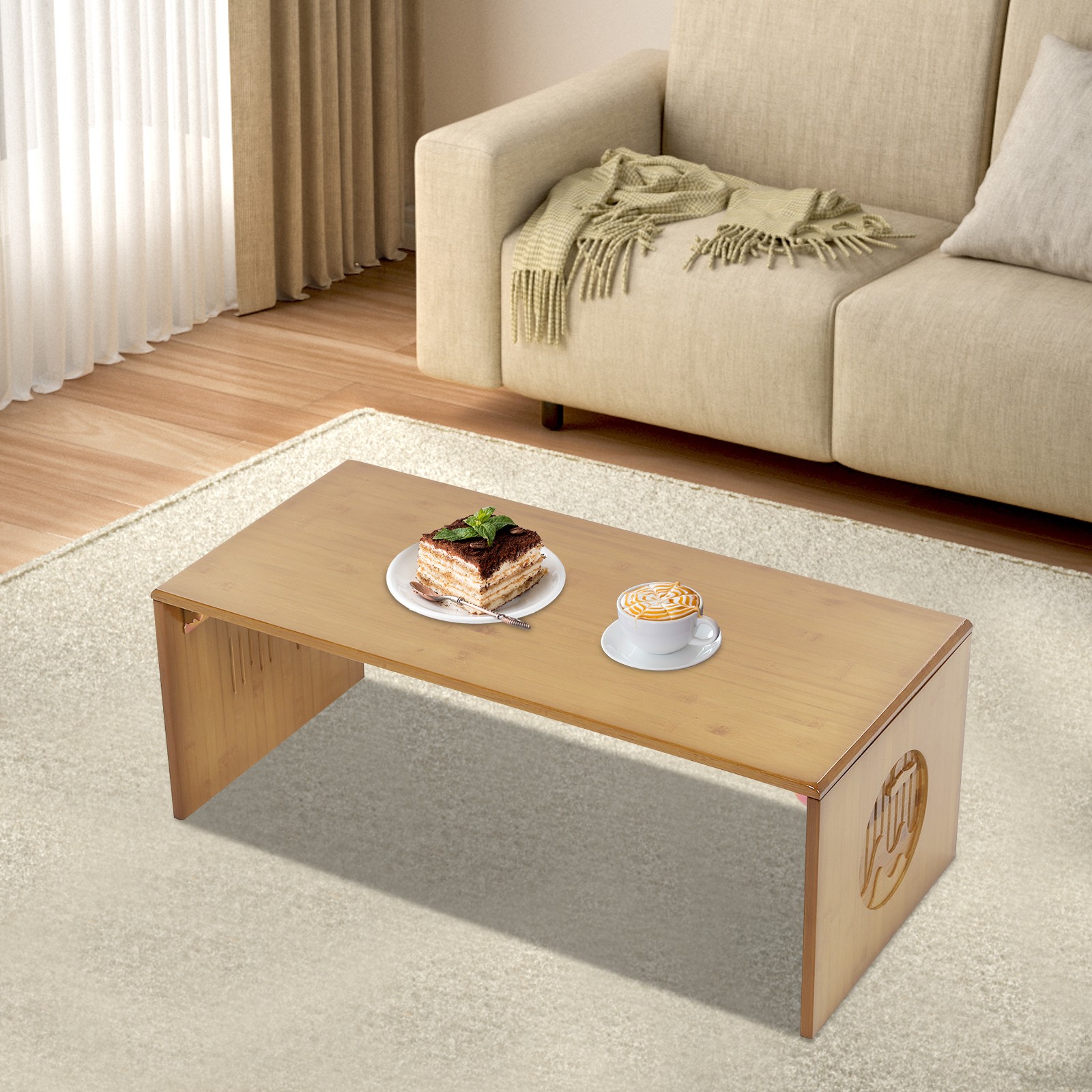 Modern Bamboo Folding Table Tea Room Living Room Foldable Floor Coffee Table New