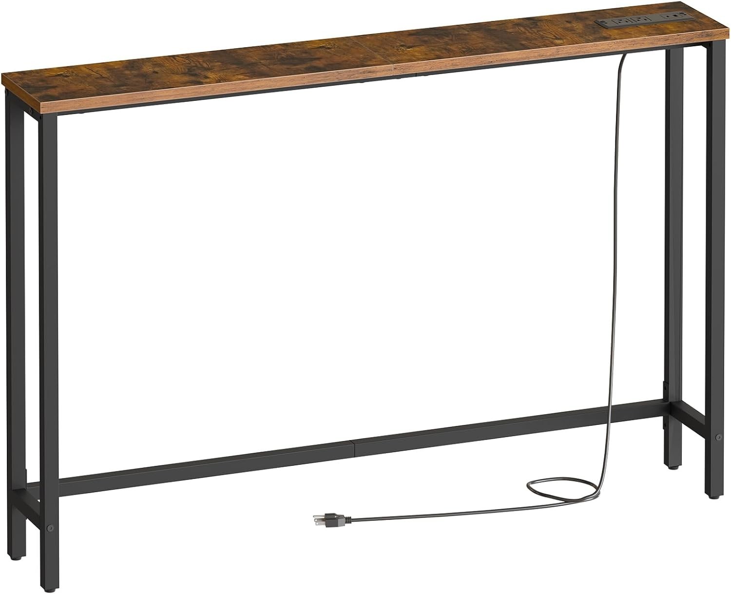 Space-Saving 47.2″ Behind Couch Table with Rustic Finish & Charging Station