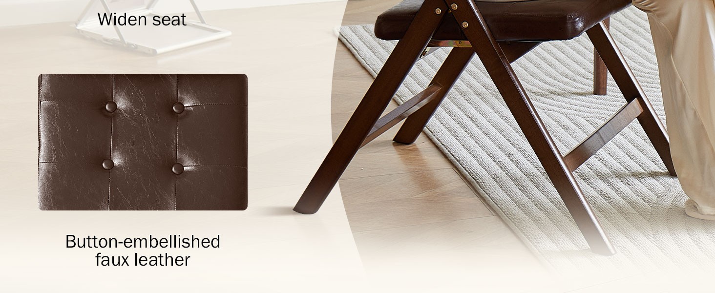 Wood Folding Chairs Set of 2, Upholstered Foldable Dining Chairs with Padded