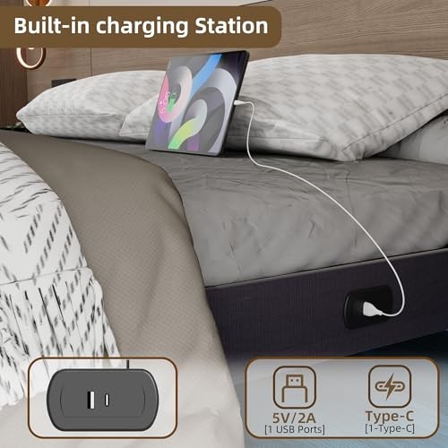 Floating Bed Frame Size with LED Lights California King Floating 8.6″ Black Pu