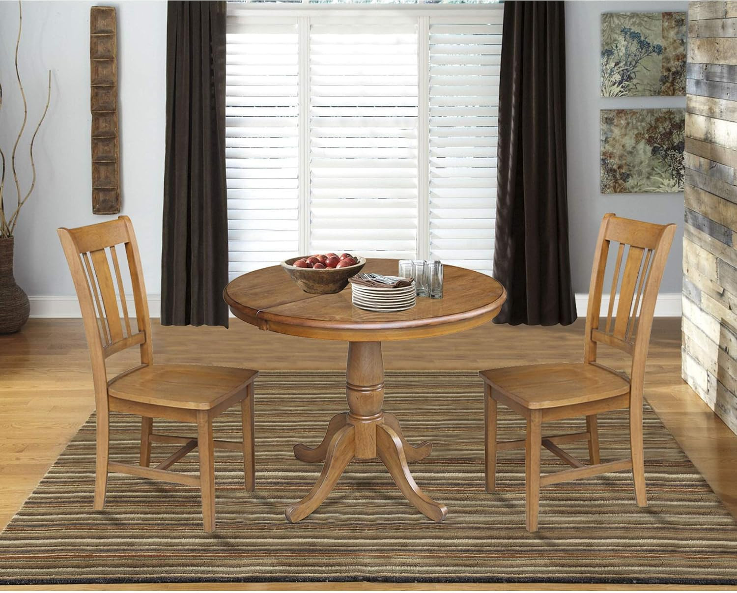 36″ Pedestal Table, 12″ Leaf, Pecan