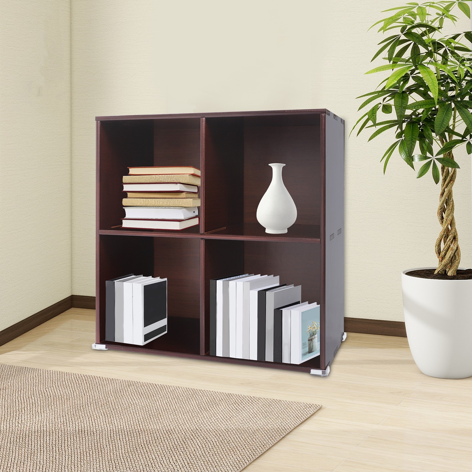 4 Cube Solid Wood Bookshelf Floor-Standing Wood Cube Bookcase 30x60cm