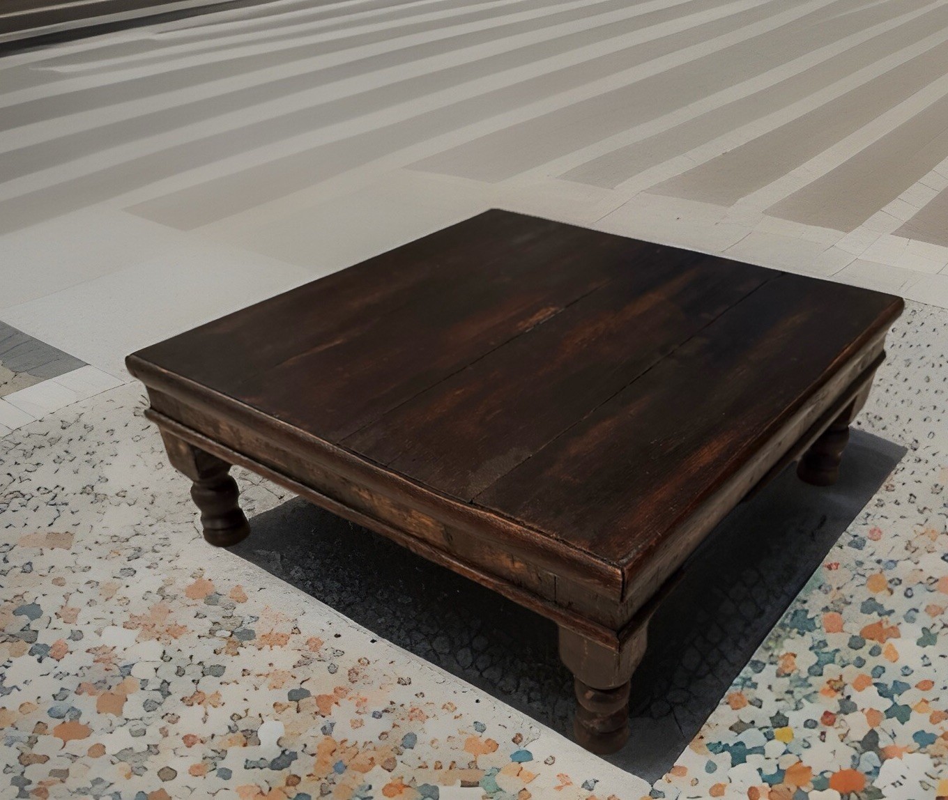 BAJOT Wooden Floor Stool / Low Table Original Hand Crafted India 15” sq x 6”h
