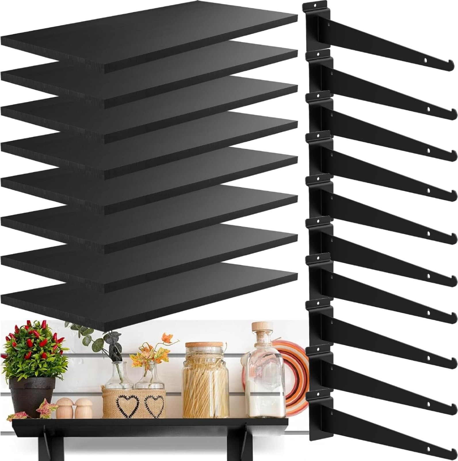 8 Pack Wooden Slatwall Shelf 23.6×11.8 Inch with Brackets