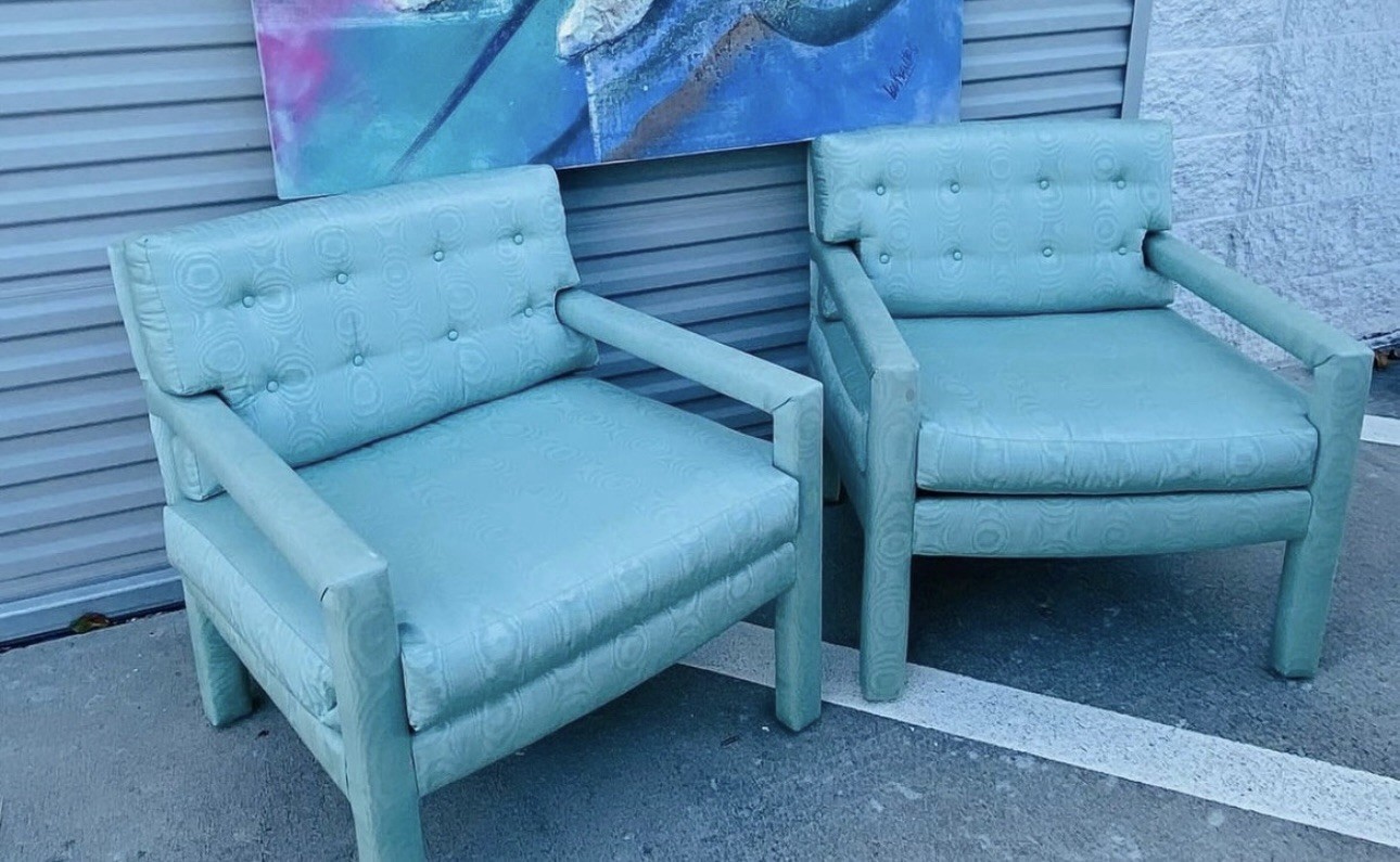 Milo Baughman Mid Century Modern Parsons Parson Lounge Chairs Vintage Postmodern