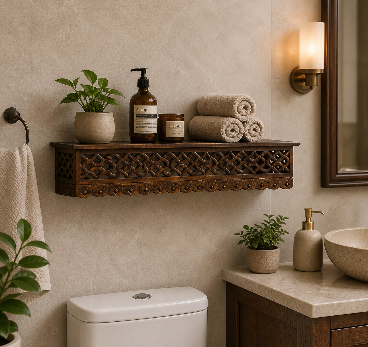 Wood Wall Shelf Floating Shelf Carved Wooden Shelf Bathroom Shelf Display Shelf