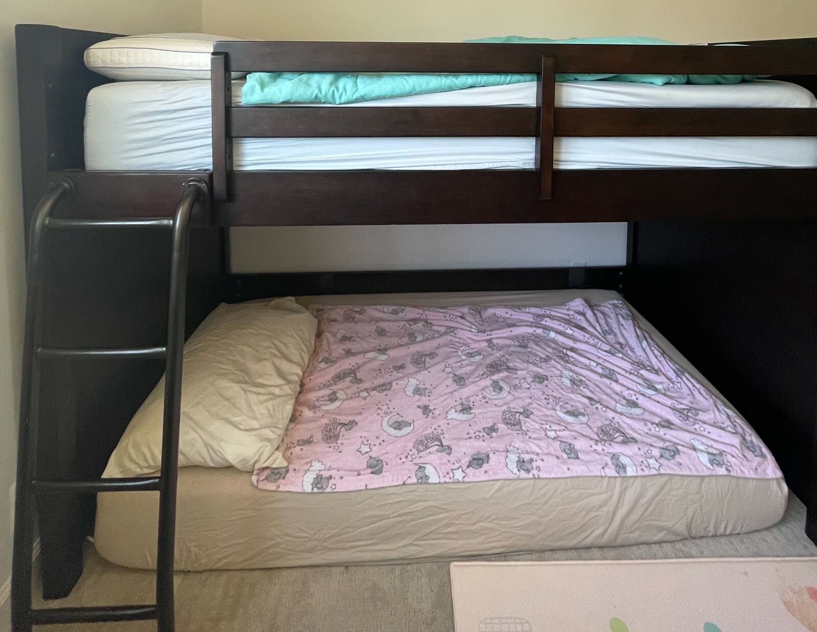 Oak Brown Bunk Bed, Desk, Chair, Dresser, Bookshelf set for a children’s room