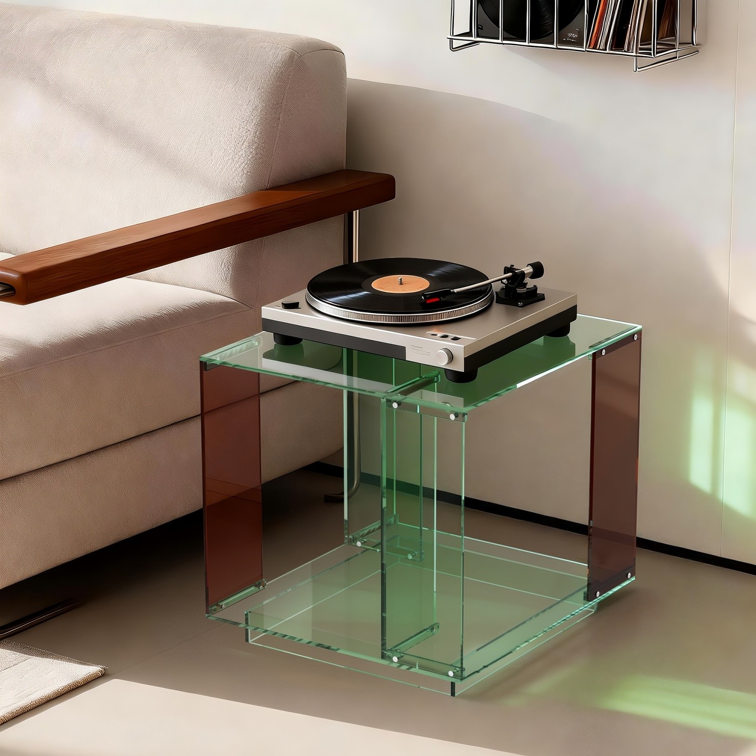 Square Acrylic End Side Table Record Player Table Nightstand fr Home Living Room