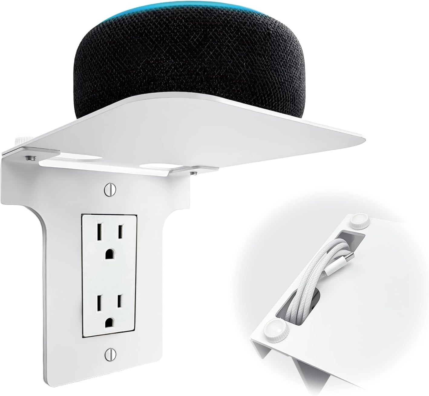 Metal Outlet Shelf with Built-In Cable Management, No-Drill Wall Organizer for B