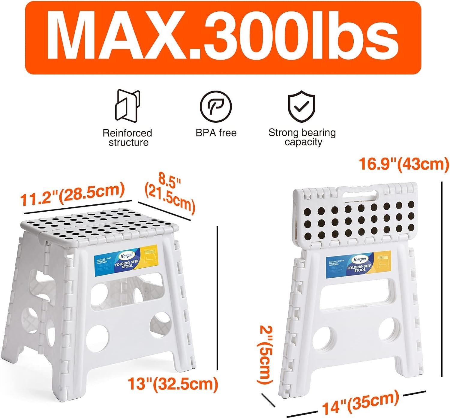 Space-Saving 13″ Folding Step Stool – Perfect for Kids & Adults 300 lb Capacity