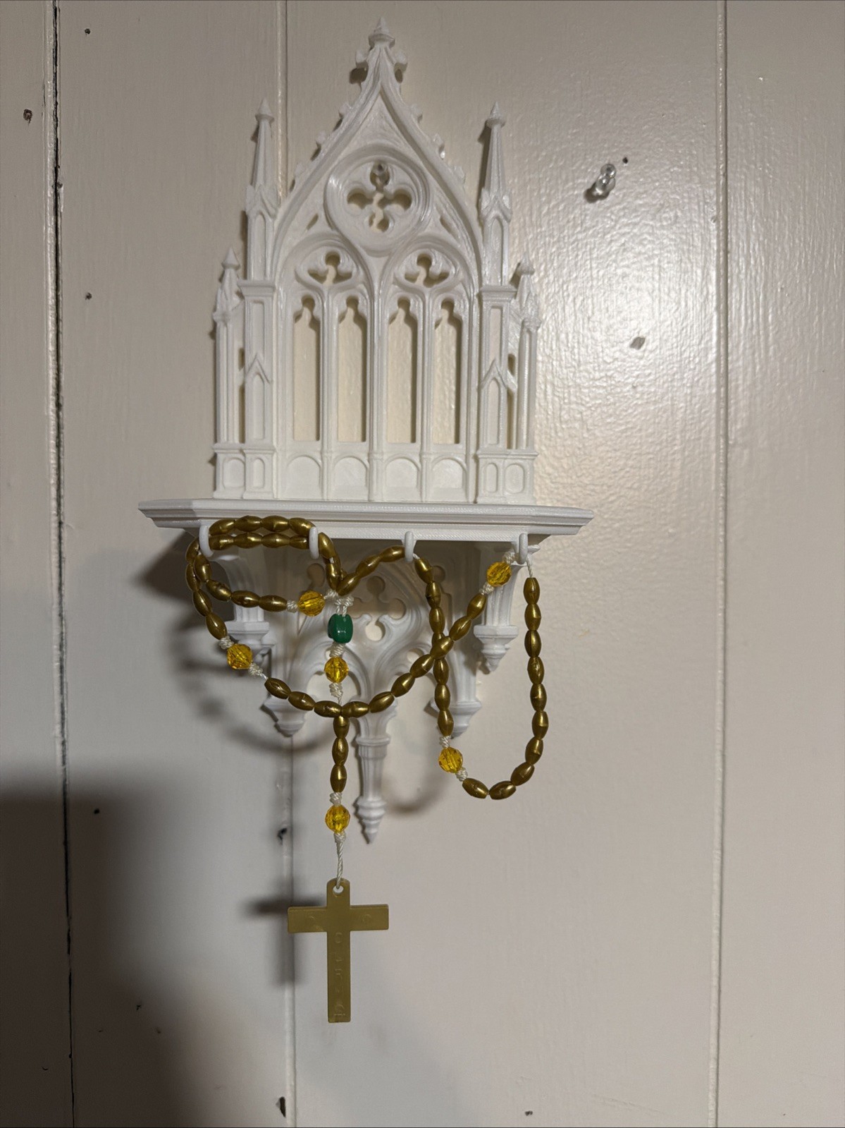Victorian Style White Shelf with Hooks for Wall Decor