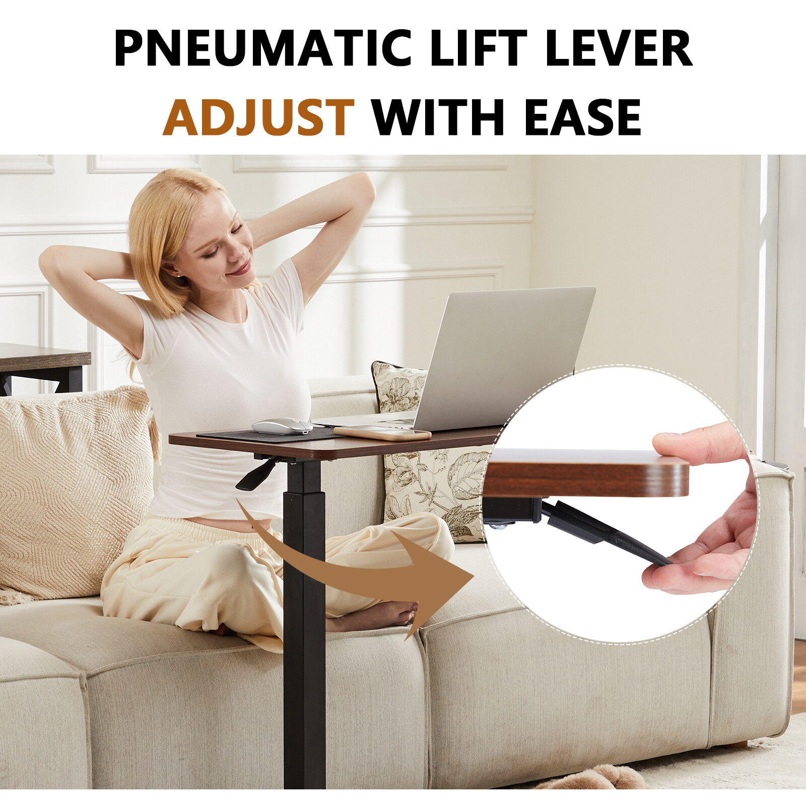 Height Adjustable Bedside Laptop Table with Wheels -Rolling Mobile Standing Desk