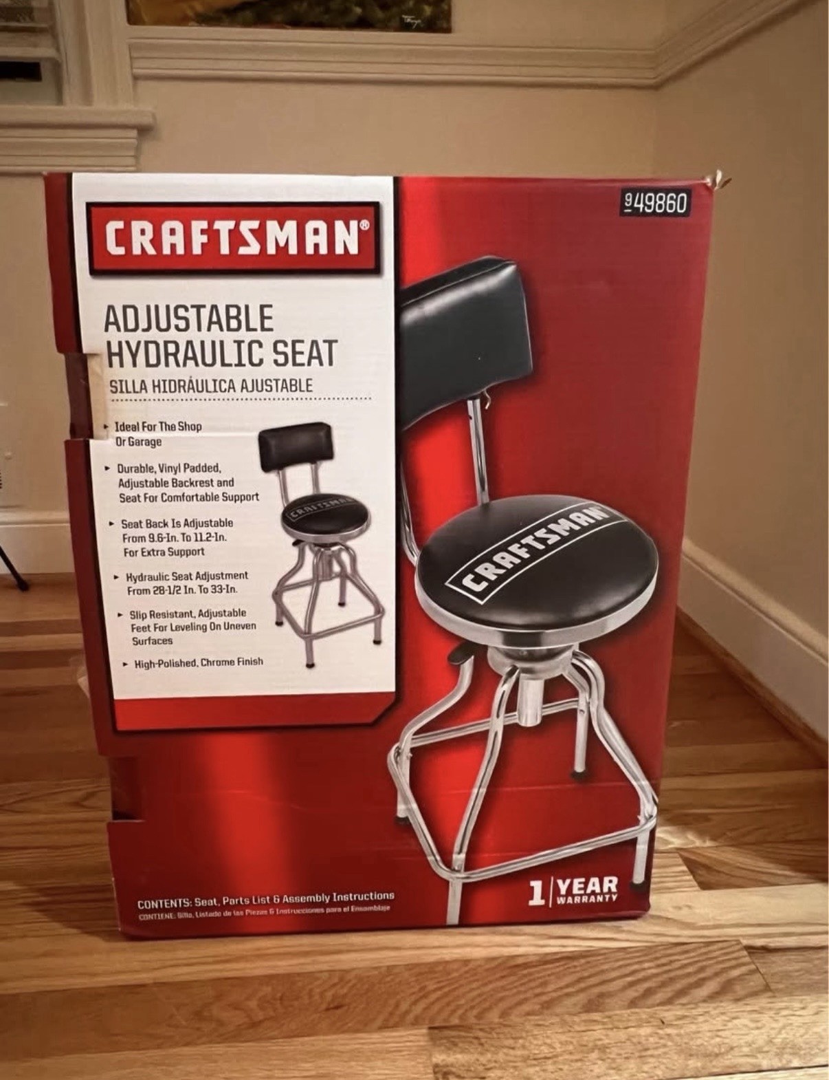 Craftsman Adjustable Hydraulic Shop/Garage Stool w/ Backrest Black/Chrome 949860