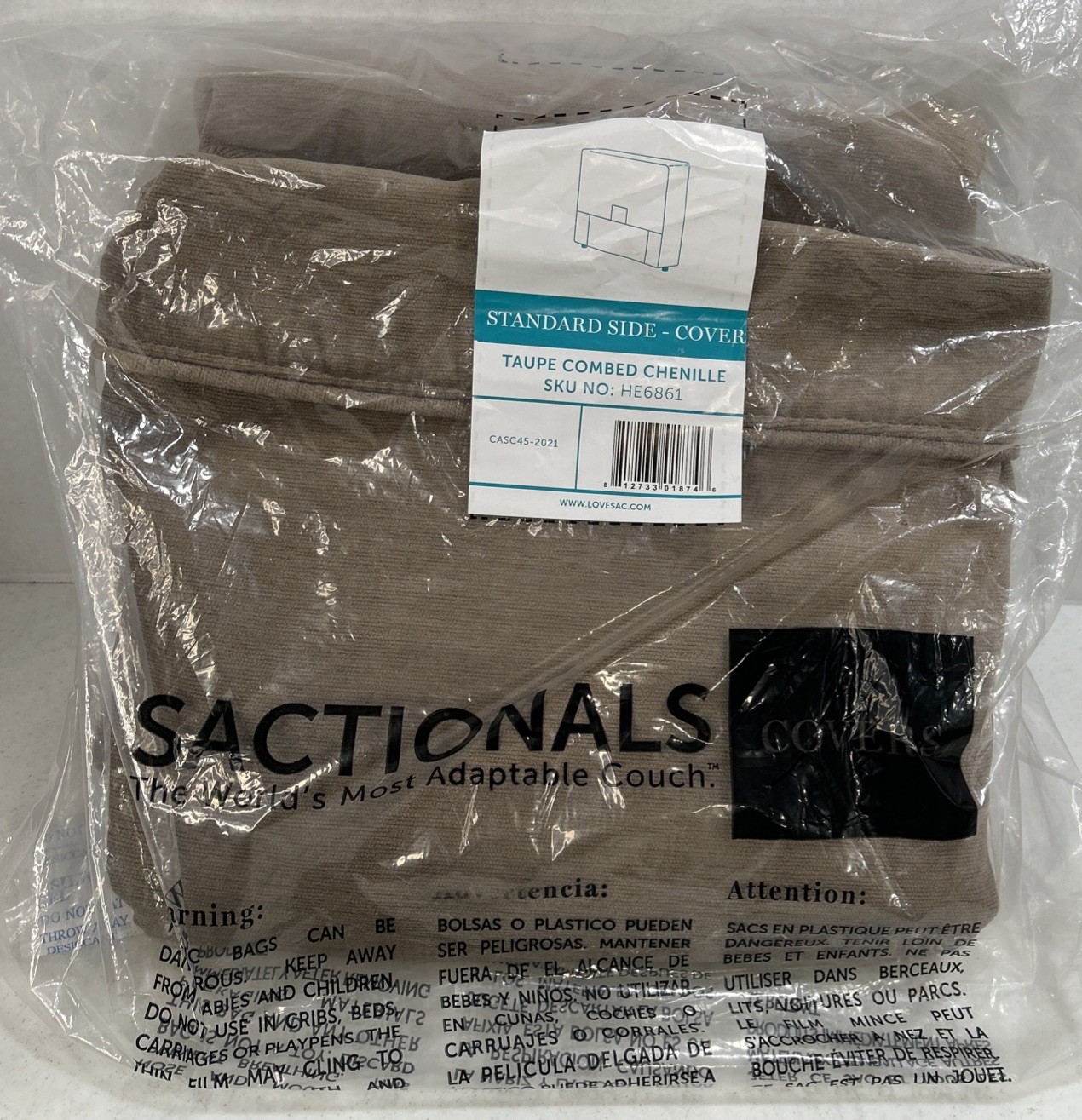 Lovesac Sactionals Standard Side Cover Taupe Combed Chenille HE6861 New!