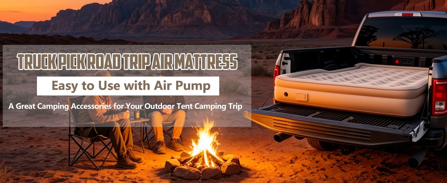Inflatable Truck Bed Air Mattress 6-6.5 FT Full Size, Built-in Air Pump,