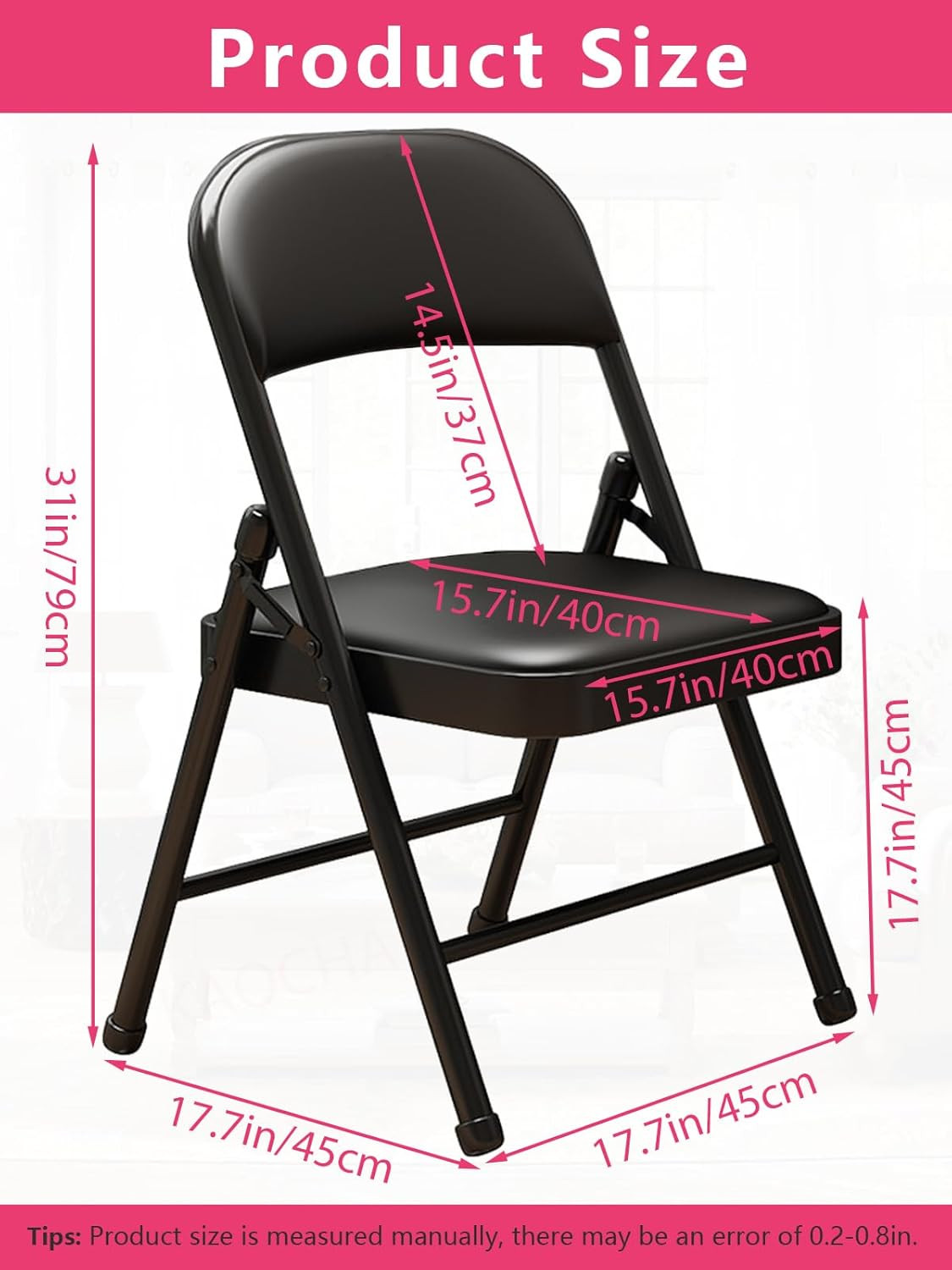 1 Pack Bulk Folding Chairs with Padded Cushion, Single Black Steel Metal Frame F
