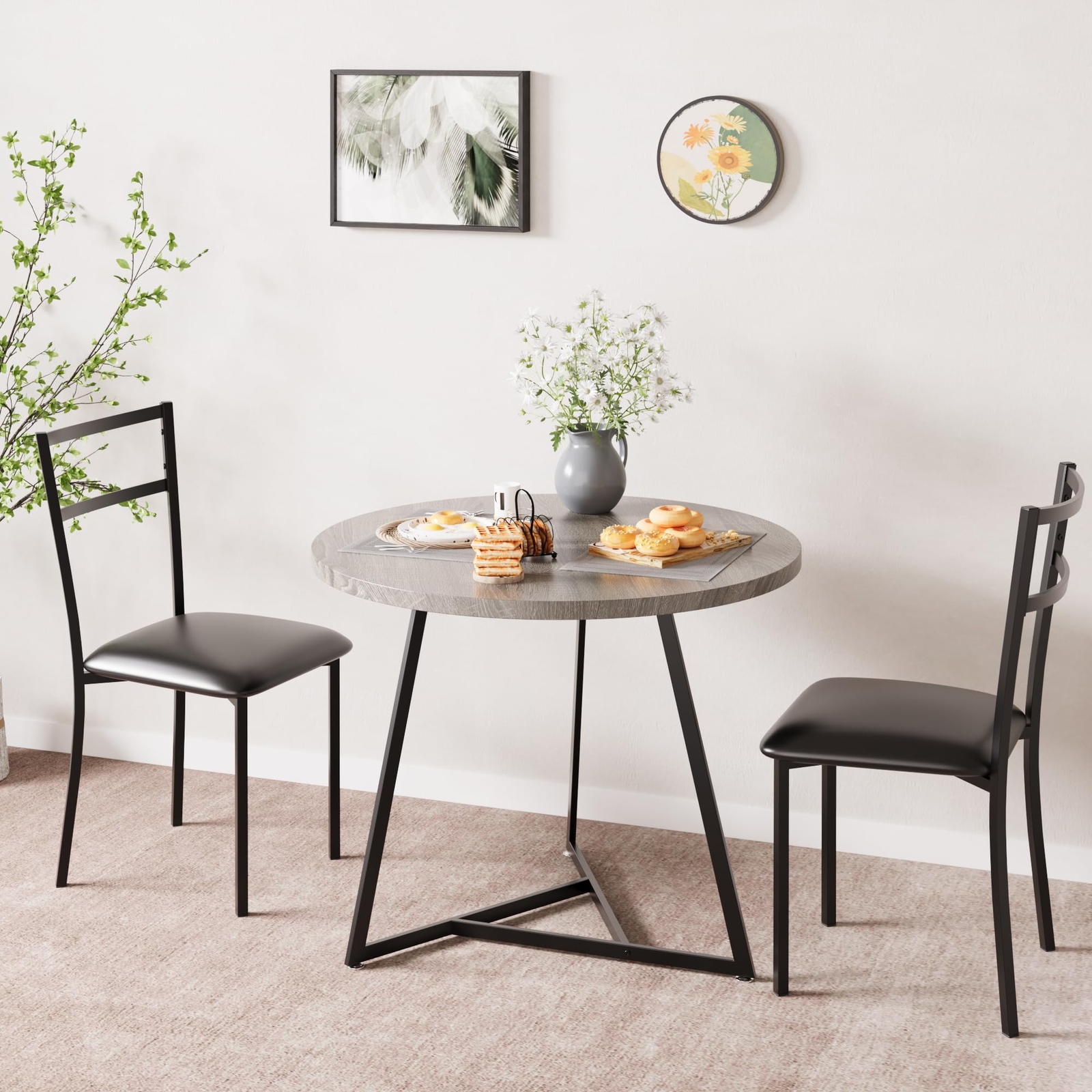 Dining Table Set for 2 ,Modern Kitchen Table and 2 Chairs Dinner for Small Space