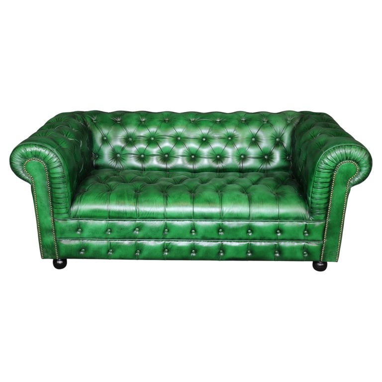 Custom Made English Emerald Green Tufted Chesterfield Sofa