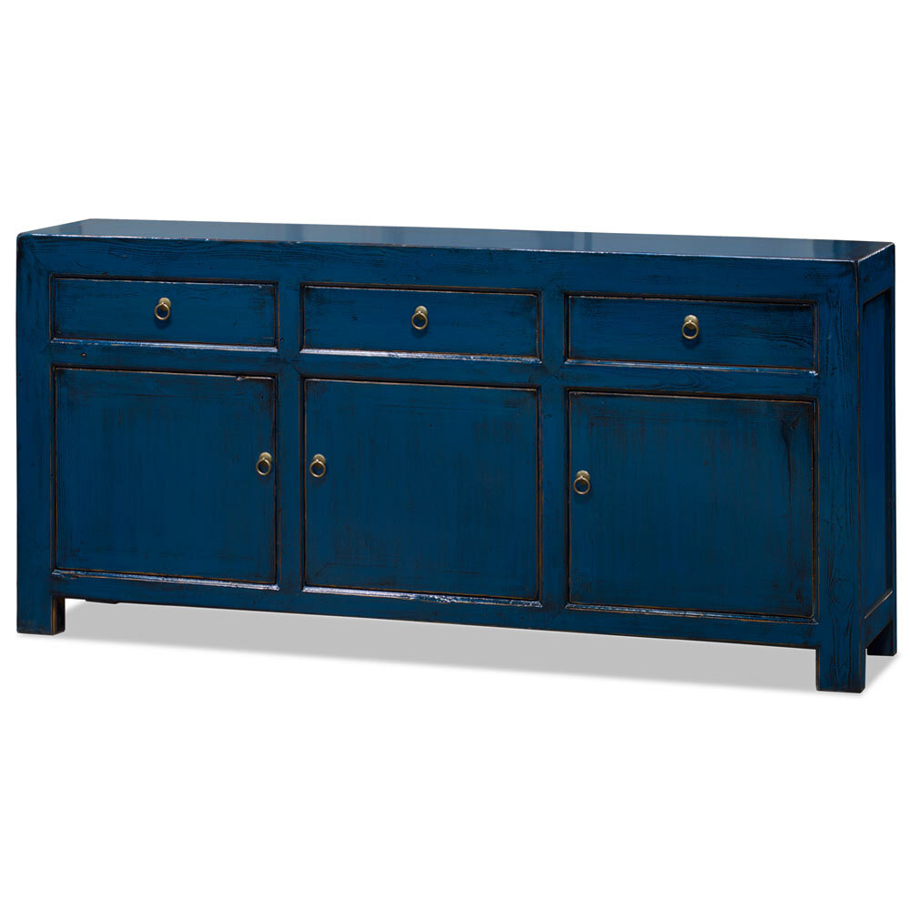 US Seller – Distressed Blue Elmwood Chinese Ming Cabinet