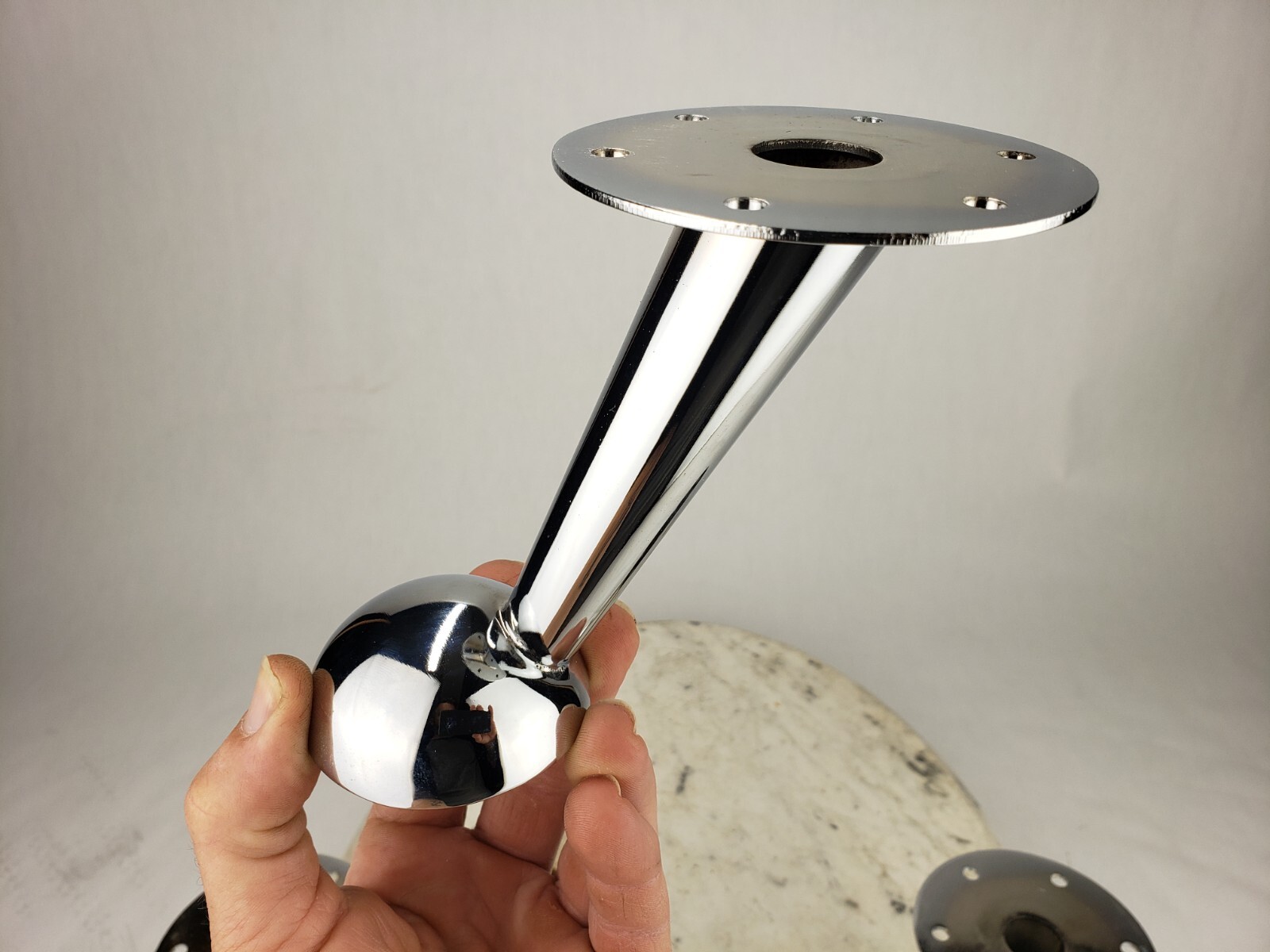 4x 4-1/2″ Tall Chrome MCM Modern Retro Contemporary Horn Furniture Leg Nickel