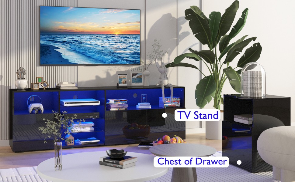 79IN LED TV Stand for 75/80/85inch TV,High Glossy Modern TV Stand for Living