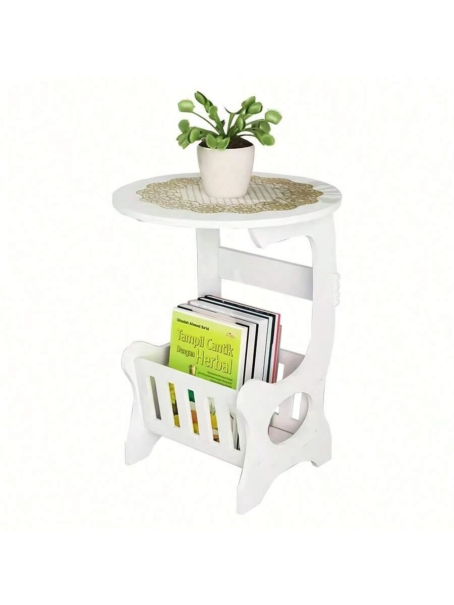 1pc White Modern Freestanding Bedside Table With Book & Magazine Storage Shelf