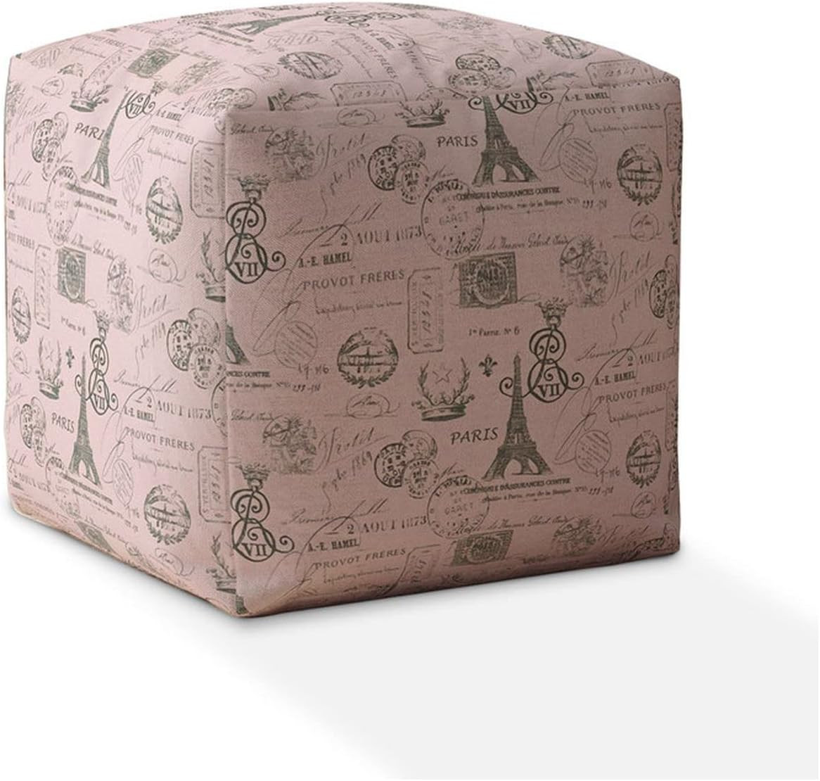 HomeRoots 17″ Pink Twill Paris Pouf Cover for Otomman 17″x17″x17″