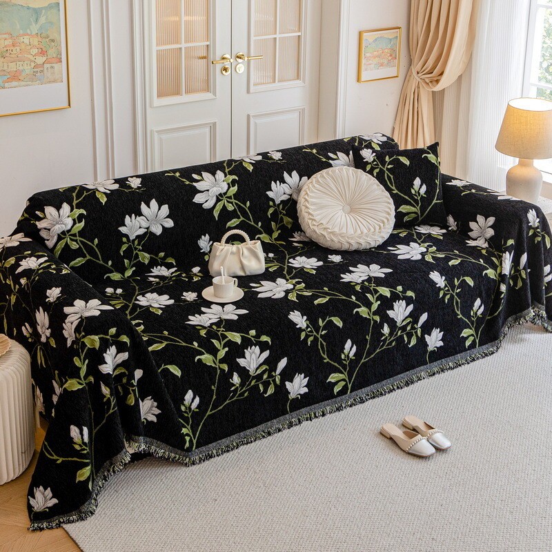 Magnolia Floral Sofa Cover Full Wrap Cotton Couch Protector Throw