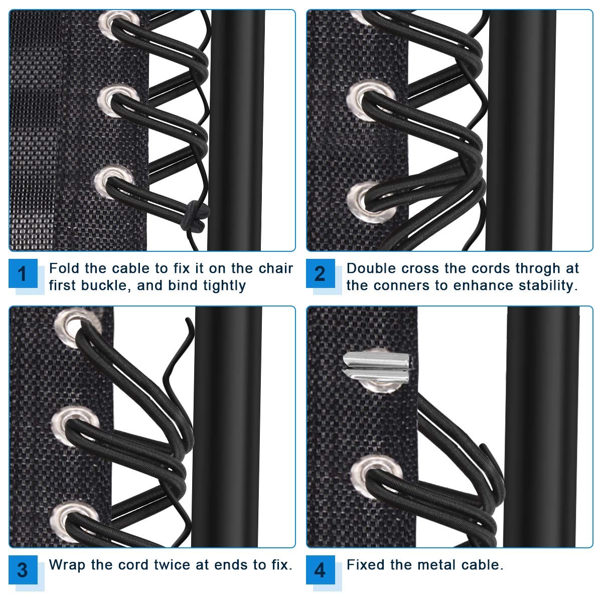 Universal Replacement Cord for Zero Gravity Chair, 4 Pack Elastic Cords Repair T