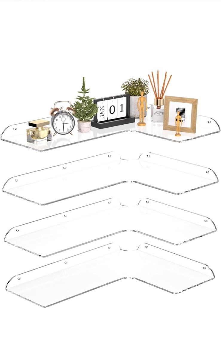 11.4×16 Inch Acrylic Corner Floating Shelf Set of 4, Clear Corner Wall Shelf …