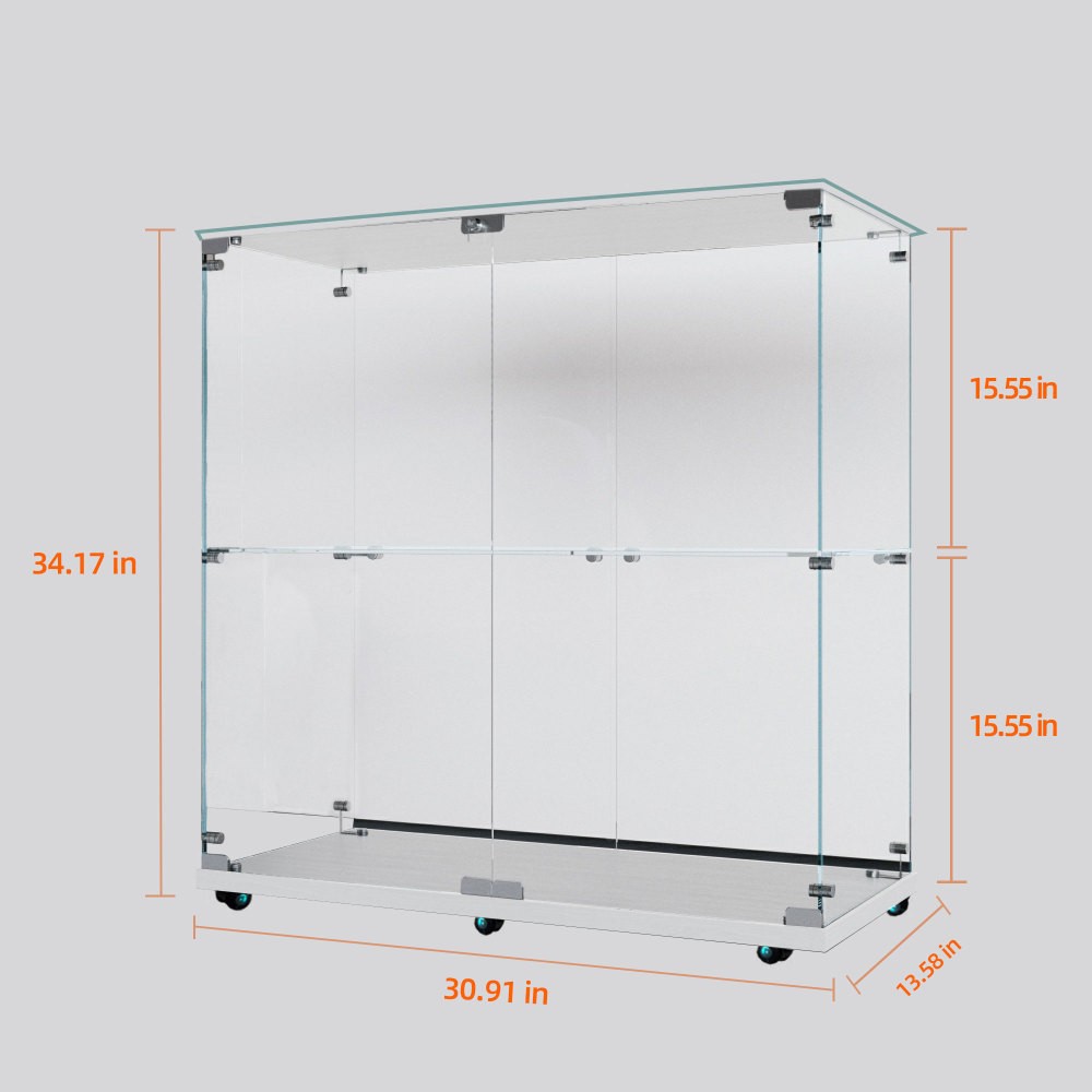 Display Cabinet with Bluetooth LED Strip Lighting and Lockable Swivel Casters